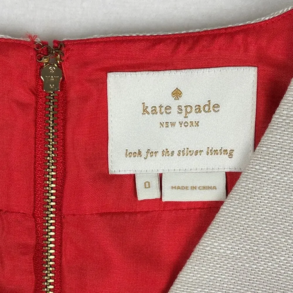 Kate Spade Red & Oat Linen Sleeveless V-Neck James Dress Size 0